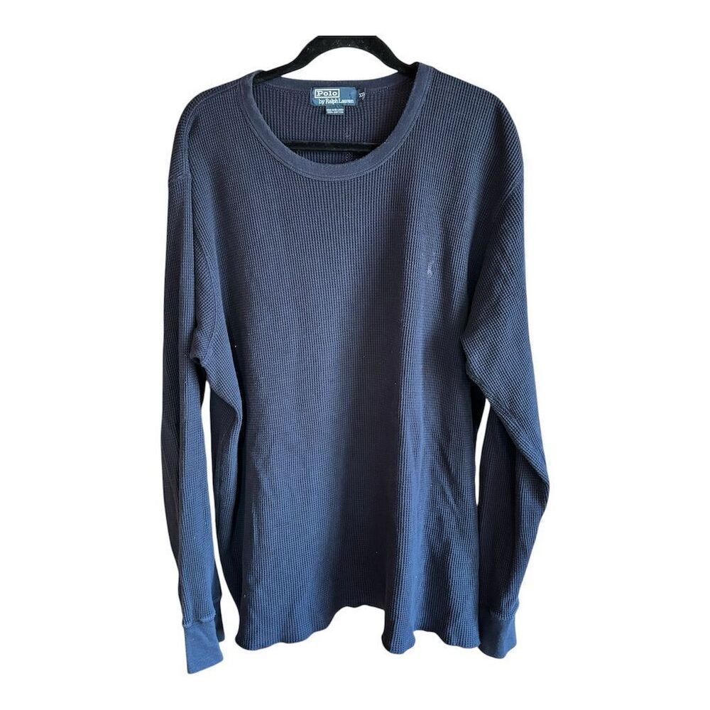 Vintage‎ Polo Ralph Lauren Men's 2XL Blue Waffle Knit Thermal Long Sleeve Shirt